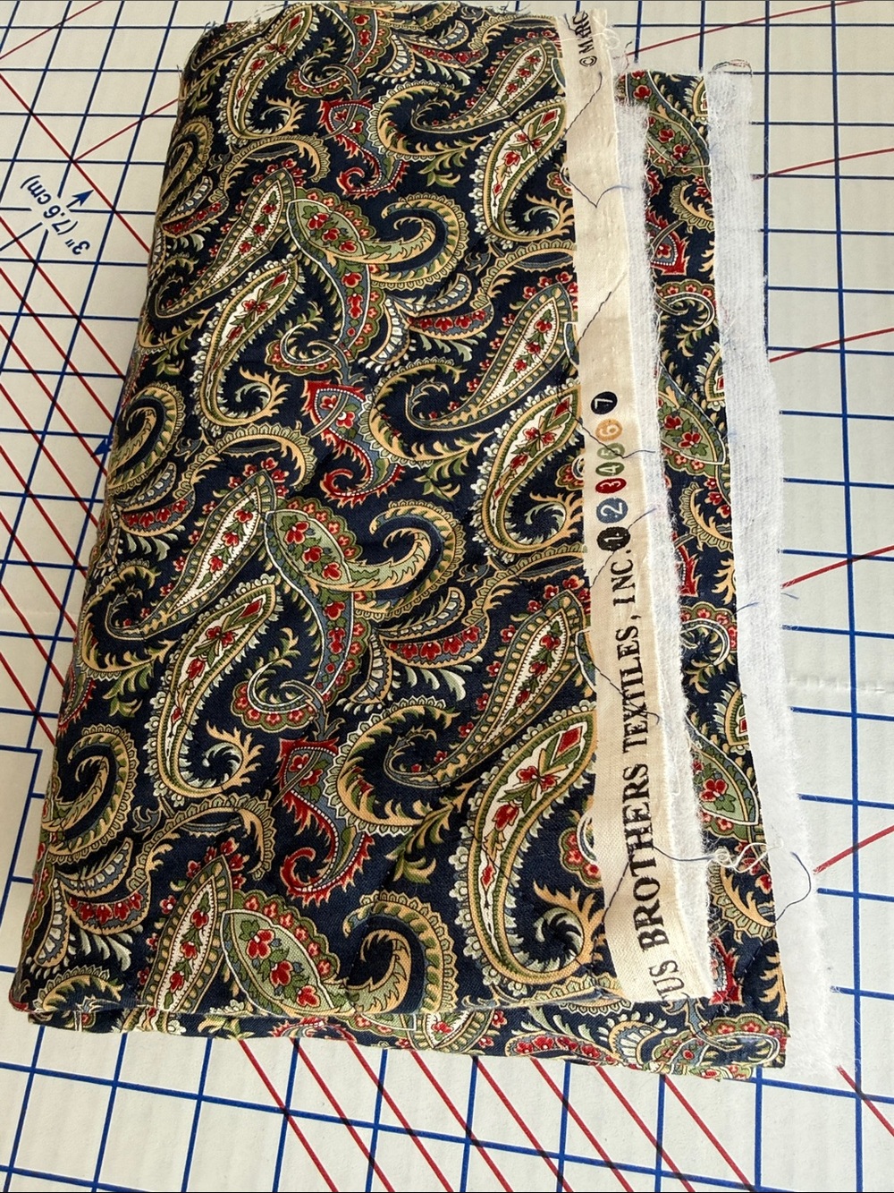 Marcus Brothers Paisley Quilted Cotton Fabric Panel 42 x 22 Navy Blue Pre-Quilte